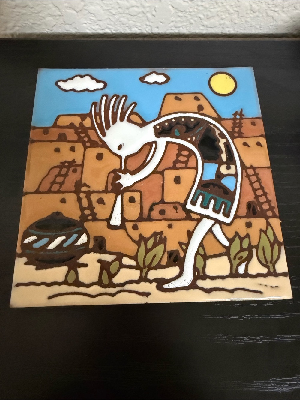 Southwestern Kokopelli Ceramic Wall Art - Earthtones 6x6